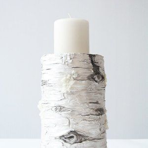 Faux Birch Wood Pillar Candle Holder